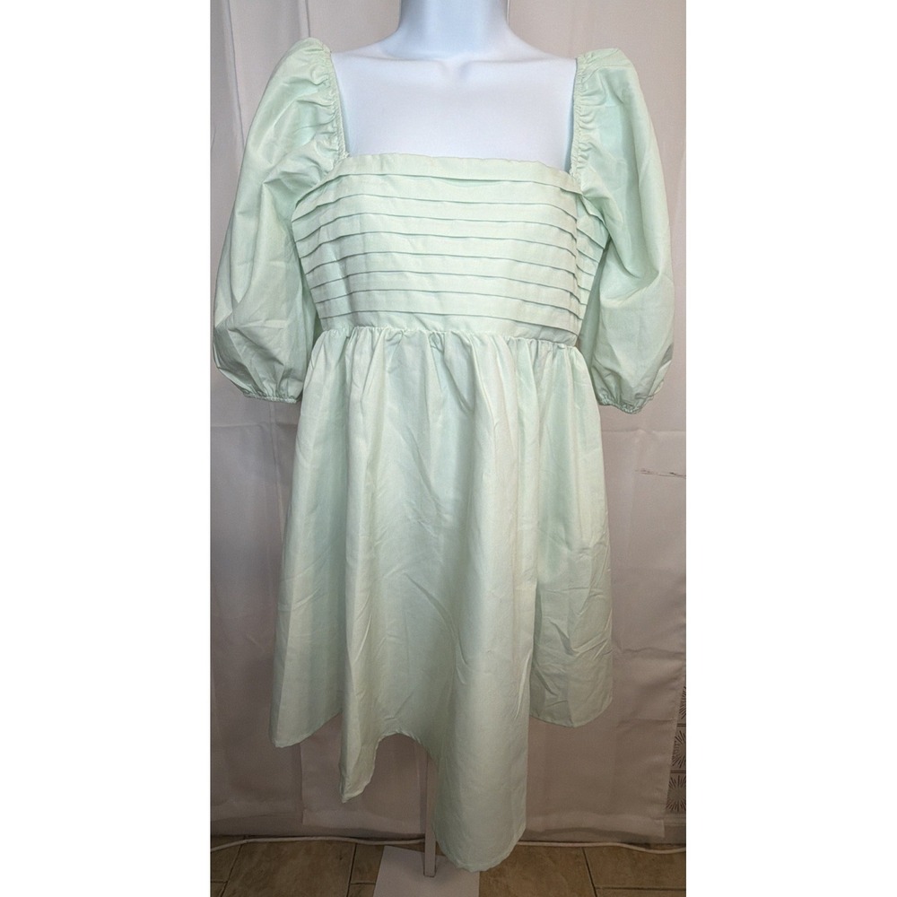 Blue Rain Chambray Tencel Off Shoulder Babydoll Flowy Mini Womens Dress Size M - Picture 4 of 10